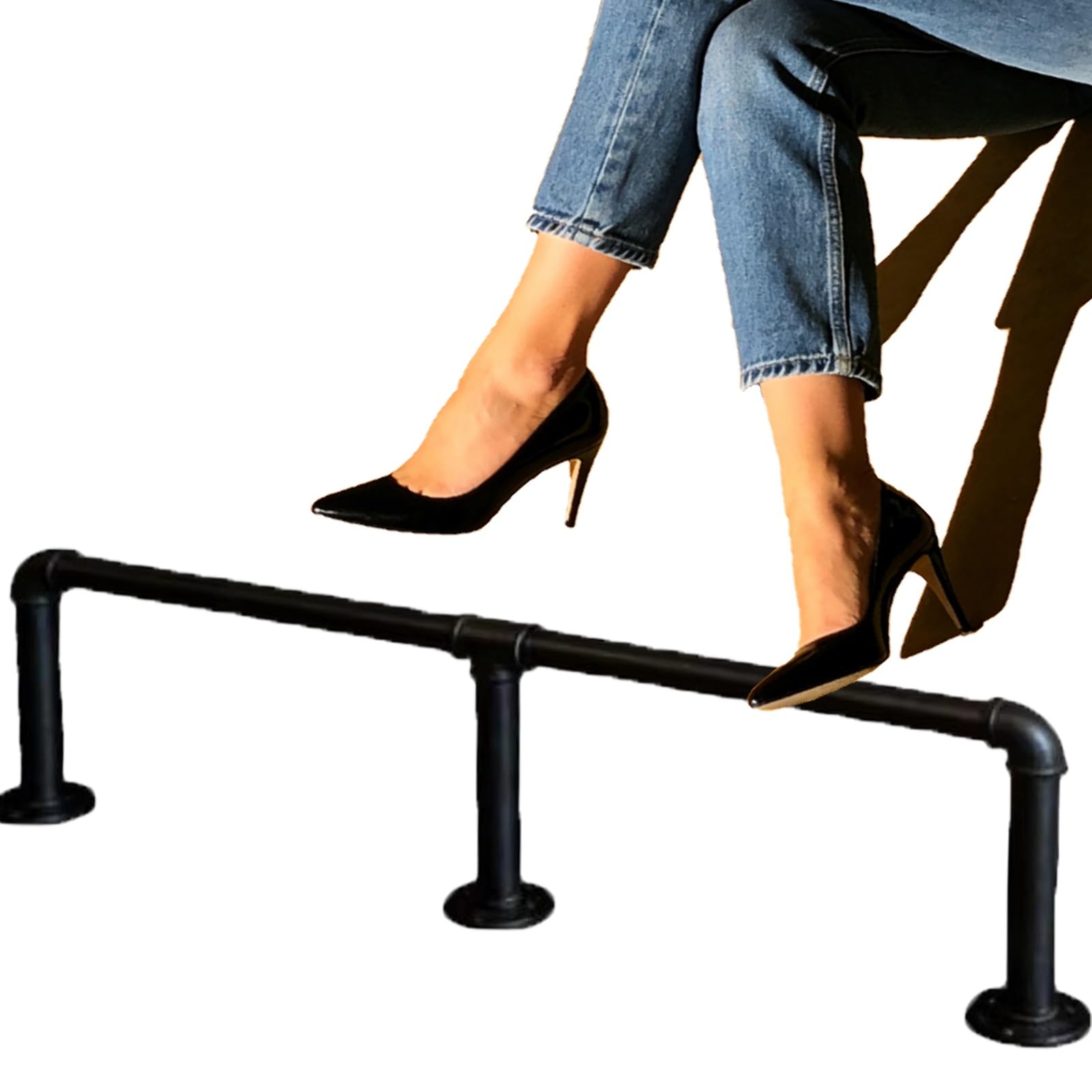 Repose-pieds de bar avec matériel de fixation, barre de support robuste, kit de repose-pieds industriel - 2,25 m (7,4 pi), noir, linéaire, pour restaurants et bars à domicile - Conception tu