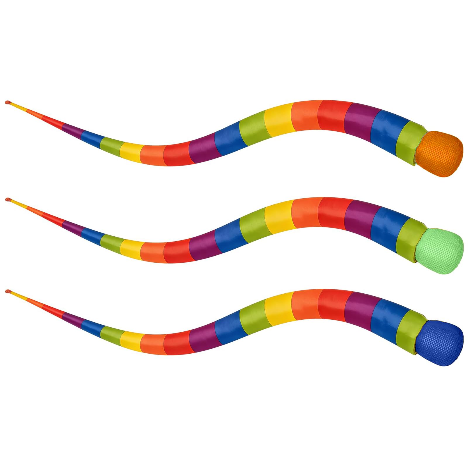 NAUZE 3 Pcs Throw and Catch Balls with Rainbow Tail 95cm Fun Colorful Sports Comet Balls in Blue Green Orange Outdoor Interactive Sensory Training Set for Playground