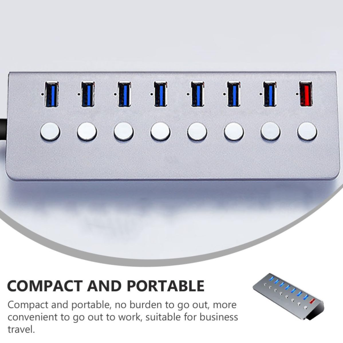 USB Hub 3.0 in Lega di Alluminio 7 Porte Porta Ricarica | 1 Pezzo, Divisore Portatile per Viaggio di Lavoro, Espansione a 8 Interfacce per Gestione Pratica