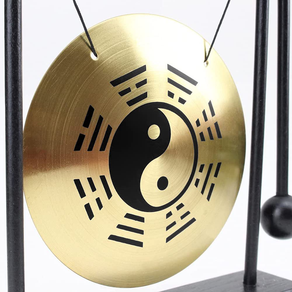 lyrlody Gong Cinese da Tavolo, Colpo di Gong da Tavolo con Base in Legno, Decorazione Zen in Legno e Rame, per il Soggiorno 'ufficio Domestico (Diagramma Bagua)
