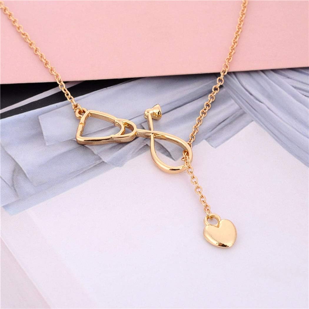 Aluinn Sterling Gold Stethoscope Lariat Necklace Nursing Themed Pendant necklace Nurse Heart Necklace for Doctor Nurse Graduation Gift
