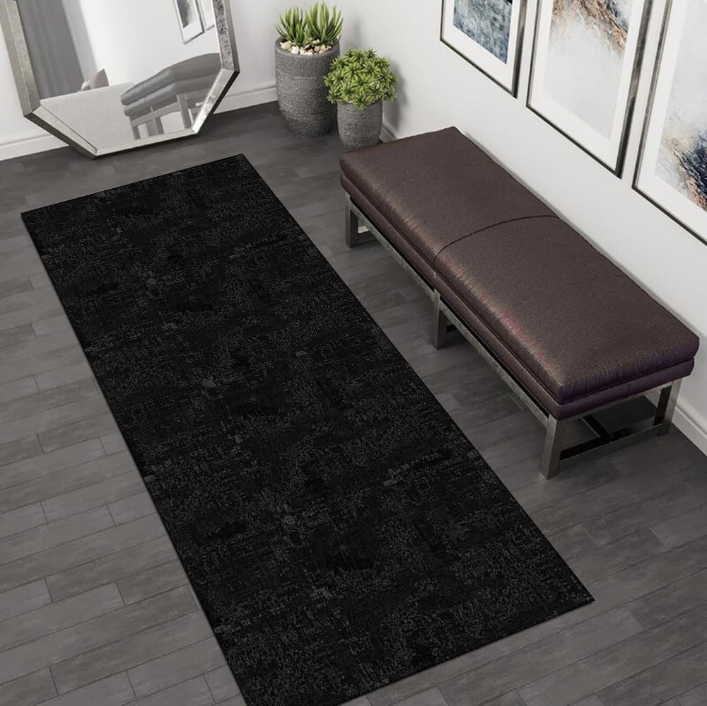 Alfombras de Pasillo Antideslizantes, 110x200CM Negro Alfombra de Pasillo de Cocina y Pasillo Lavable Abstracta Antideslizante Alfombra Larga de Pasillo para Pasillo Dormitorio Entrada