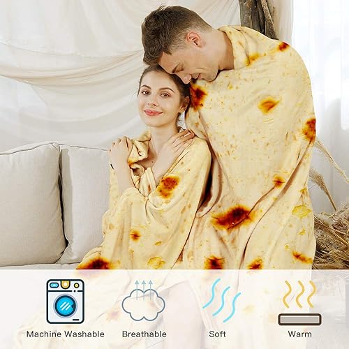 Miniatura 4 de Admitrack - Cobija ligera de tortilla, manta redonda de burrito, cobija redonda graciosa y realista de comida, manta novedosa de burrito para