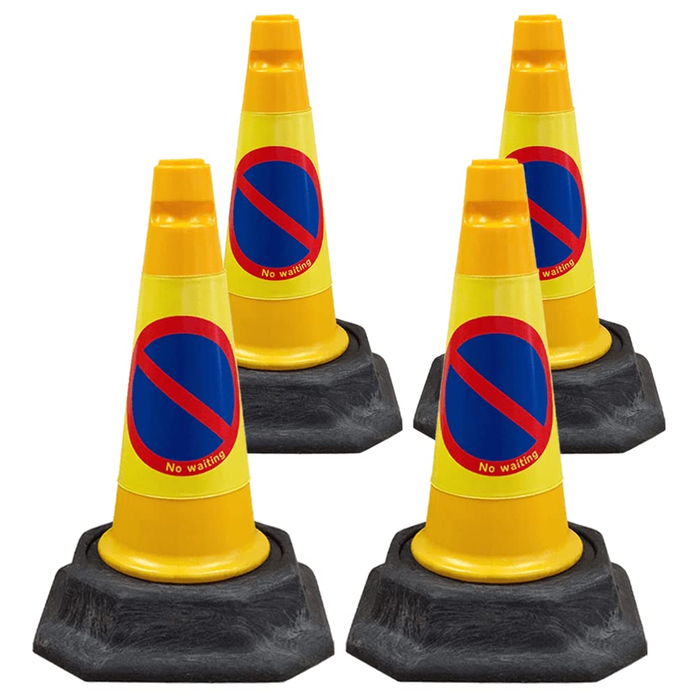 Street Solutions UK - 4 x No Waiting Road Traffic Cones 18" (460mm) Self Weighted Safety Cone - 100% Recycled PVC, Heavy Duty, Strong and Durable