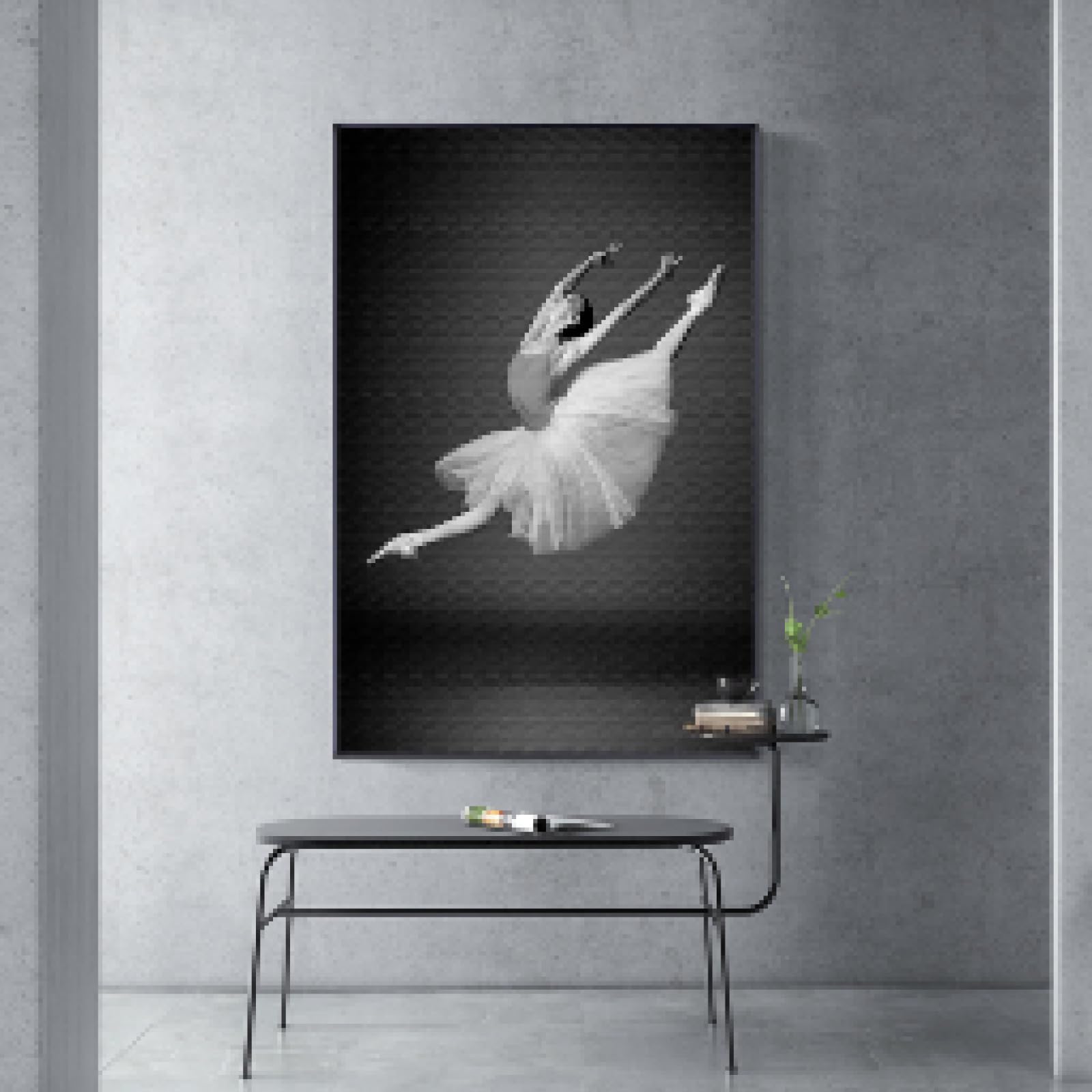 KEBIA Arte Ballet Mujer Figura Pósteres de pared Impresiones Pintura en blanco y negro sobre lienzo Bailarina Obras de arte modernas para sala de estar Decoración del hogar 80x110 Sin marco