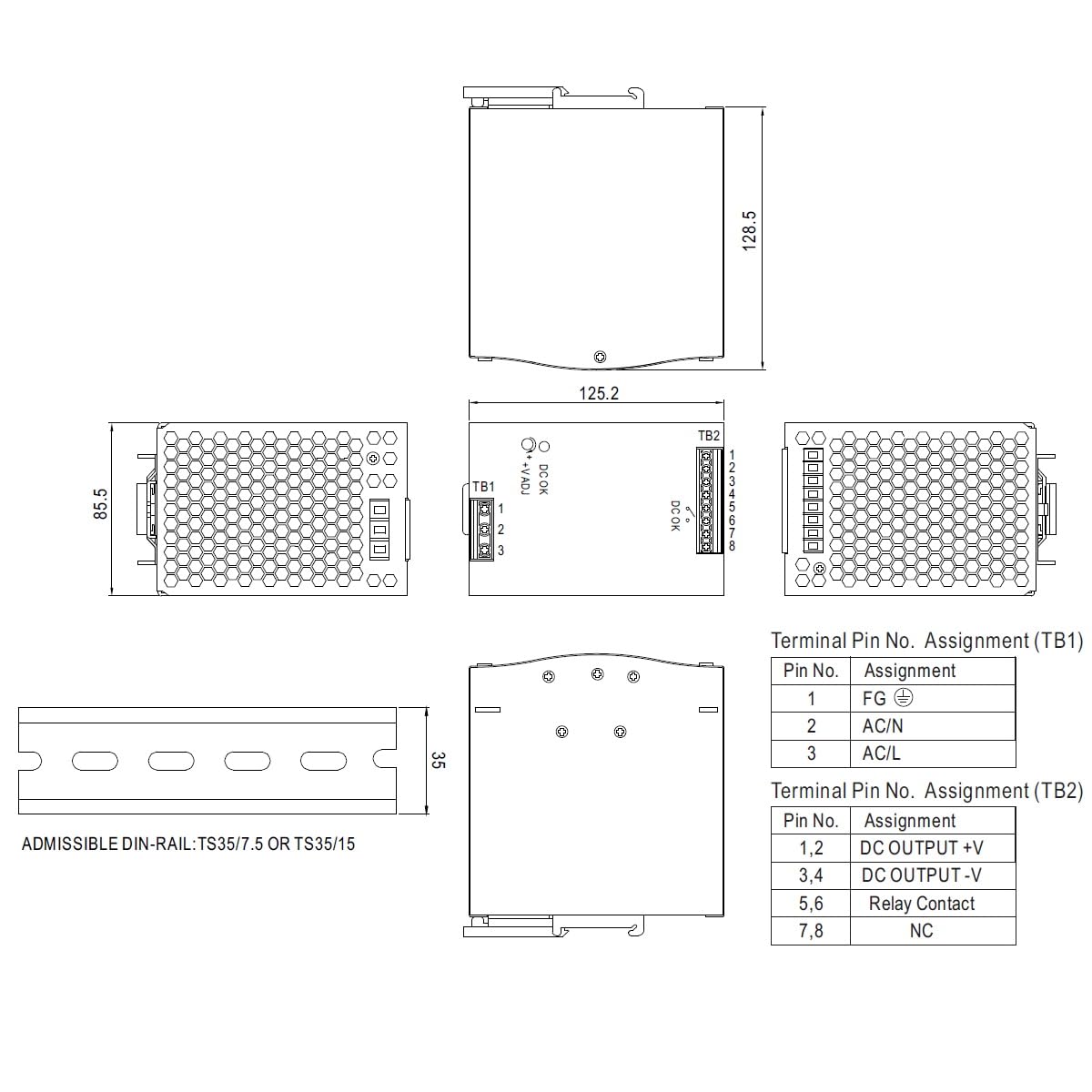 WITTKOWARE SDR-480-48 Industrie-Schaltnetzteil für 35mm DIN-Hutschiene, Ausgang: 48V/DC (per Poti einstellbar 48~55V), max. 10A, 480W