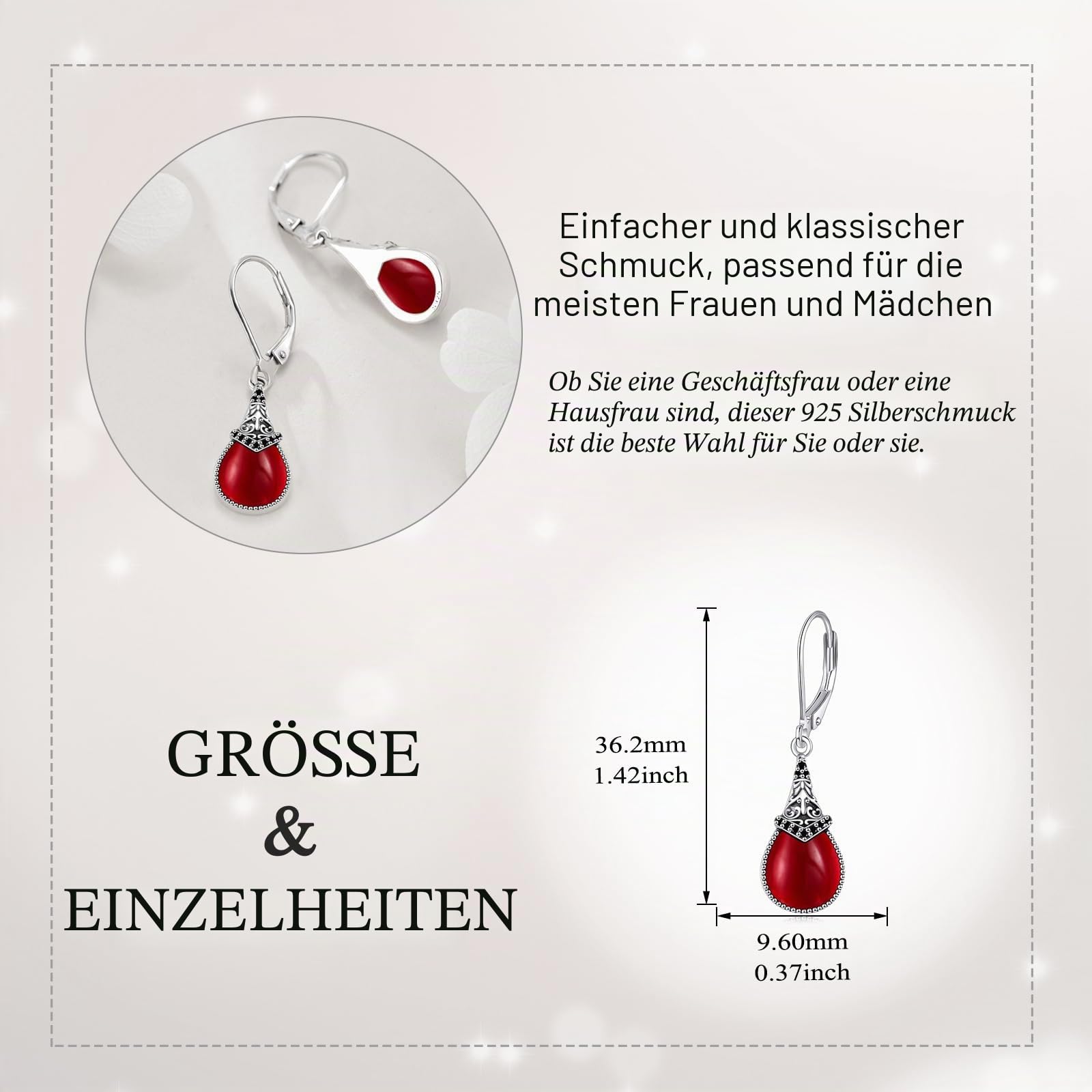 Schwarze Onyx Ohrringe 925 Sterling Silber Schwarze Leverback Tropfen Hängend Ohrringe Vintage Schmuck für Damen Mädchen