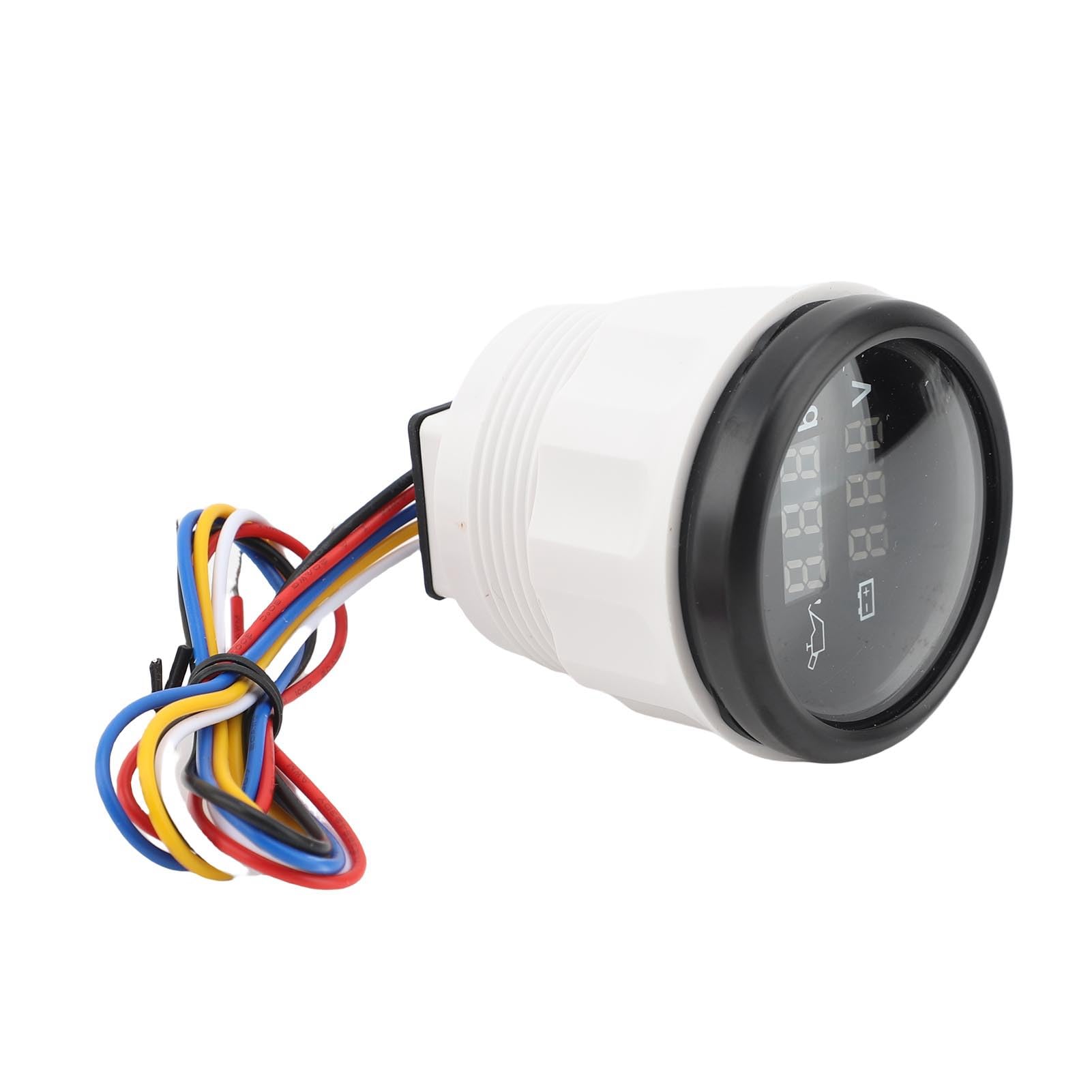 Kit de Calibre Triple de 52 Mm |Voltímetro Digital de Temperatura del Refrigerante, Presión de Aceite y Batería con Alerta para Vehículos Marinos RV (Esfera negra Cubierta negra)