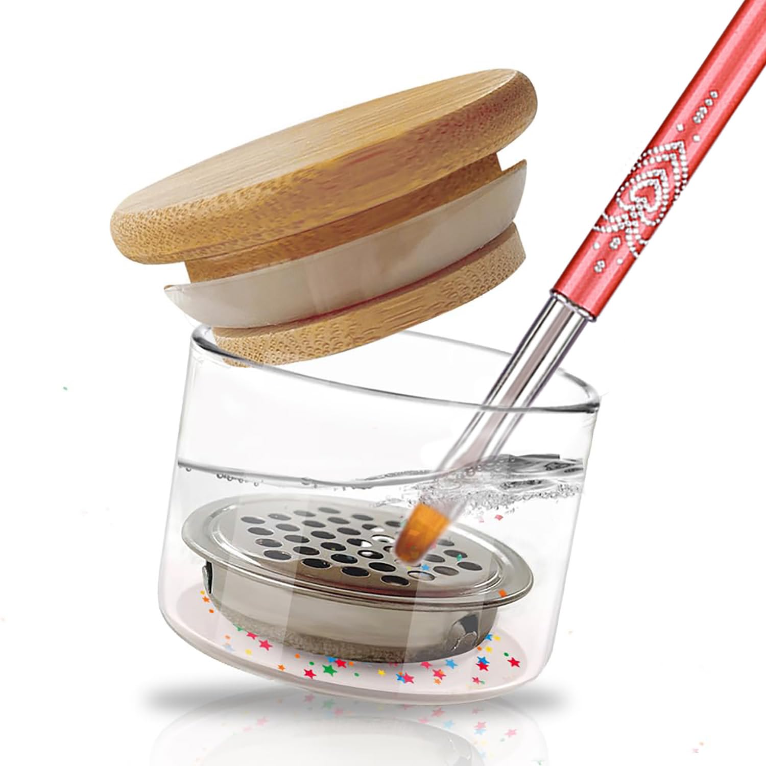 MOLILON Nail Brushes Washing Cup, Dappen Dish with Lid & Mesh Layered Acrylic Nail Brush Cleaner Nail Art Brushes Washer for Nail Sequins Glitter