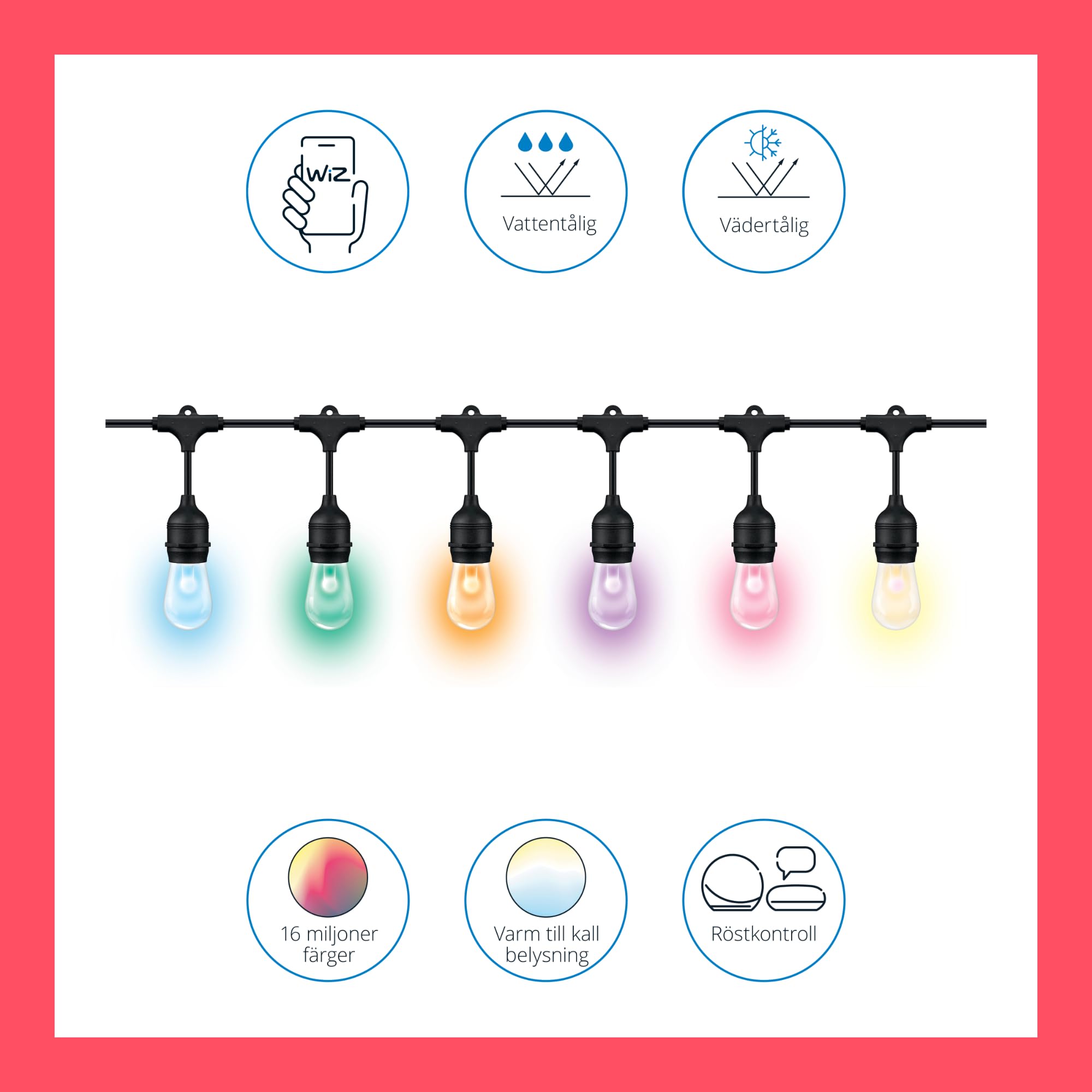 WiZ smarte Lichterkette Tunable White & Color, dimmbar, 16 Mio. Farben, smarte Steuerung per App/Stimme über WLAN
