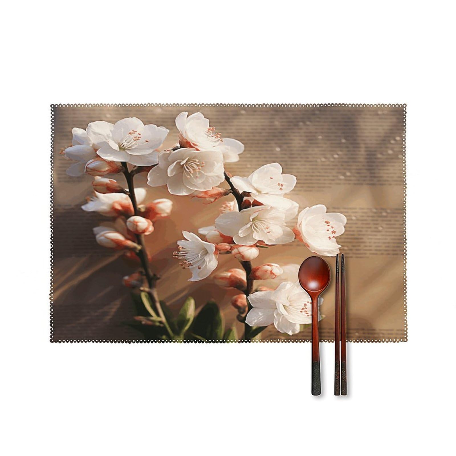 A Peach Blossom Placemats Washable Canvas Place Mats Decoration Placemat for Dining Table Easy to Clean Tables Mat Set of 6 for Kitchen Dining Room Coffee Table