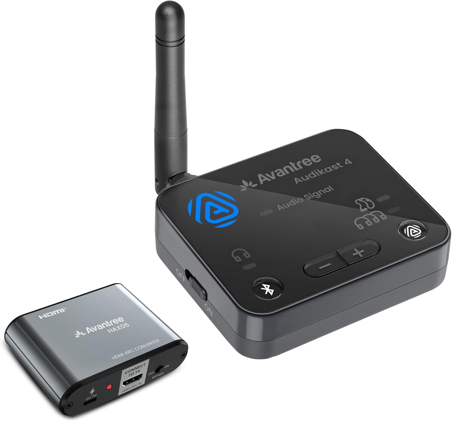 Avantree Audikast 4 + HAX06 Bundle – Bluetooth TV Transmitter with HDMI ARC Audio Extractor, Stream Audio to Headphones & Soundbar Simultaneously, Perfect for HDMI-Only TVs