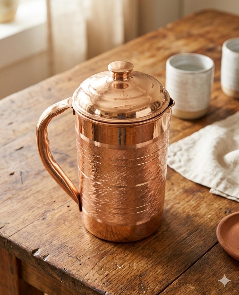 Carafe en cuivre pur fait main 1500 ml pour une table saine au quotidien