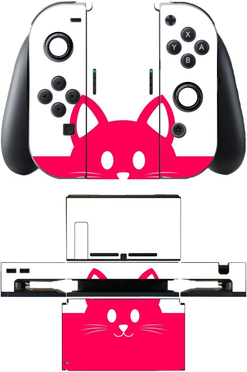'Disagu SF/SDI 5542 _ 1018 Design Kawaii Cat Face Print Transparent Pink For Nintendo Switch with Remote Controller & Docking Station