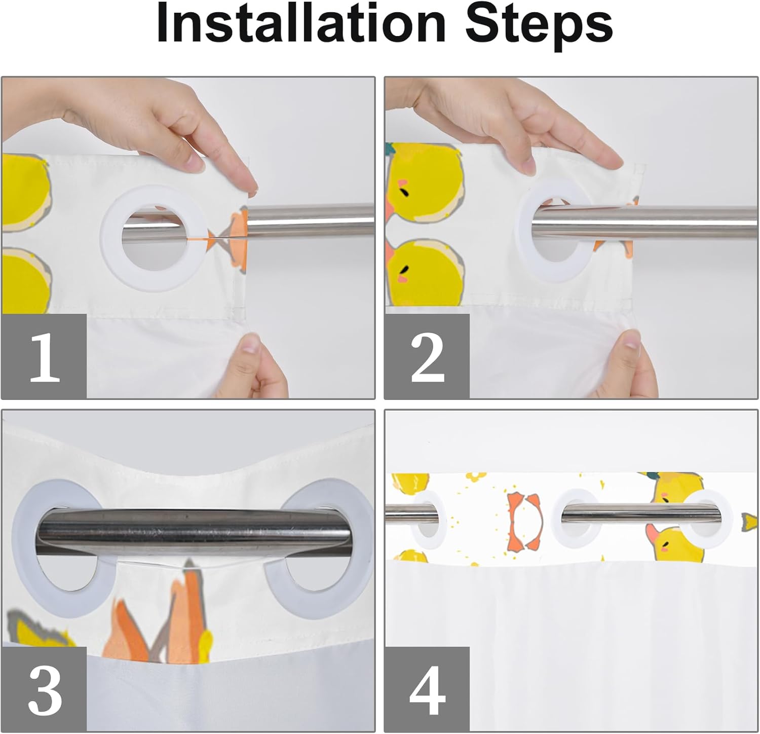 Baocicco No Hook Cartoon Baby Duck Shower Curtain with Snap in Liner Lovely Yellow Baby Duck Decorative Double Layers with See Through Mesh Top Window Hotel Shower Curtain and Liner Set 71x83 Inch