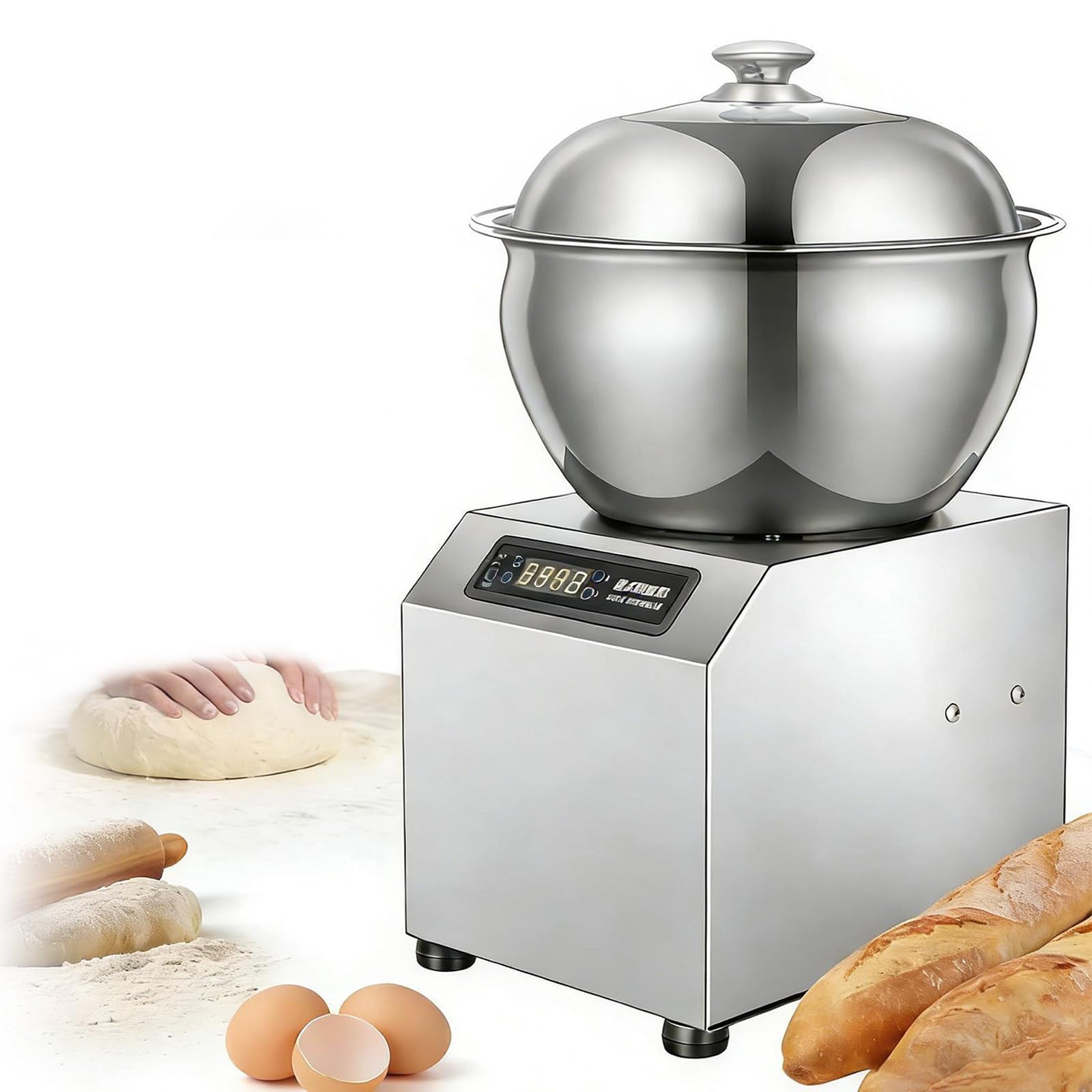 Impastatrice a Spirale Commerciale,Impastatrice Commerciale 2200w,8kg Acciaio Inossidabile con 3 Regolazioni Temperatura E Timer 30 Minuti,per Panetteria E Pizzeria 5kg
