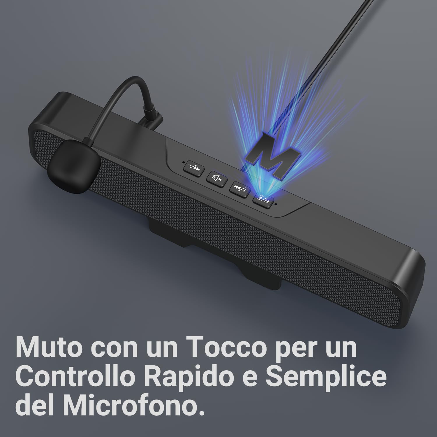 INGA Altoparlanti per computer con microfono staccabile, altoparlanti da tavolo Plug and Play, microfono muto one-touch, stereo e bassi, si attacca facilmente al monitor, compatibile con PC, Mac
