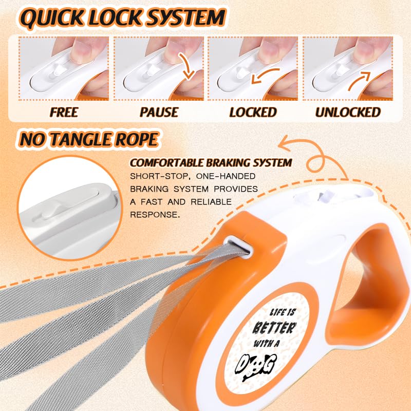 New Retractable Dog Leash, Pet Walking Leash for Dogs, Life is Better with A Dog, Up to 16Ft Maximum of Extension with Self-Locking Buttons