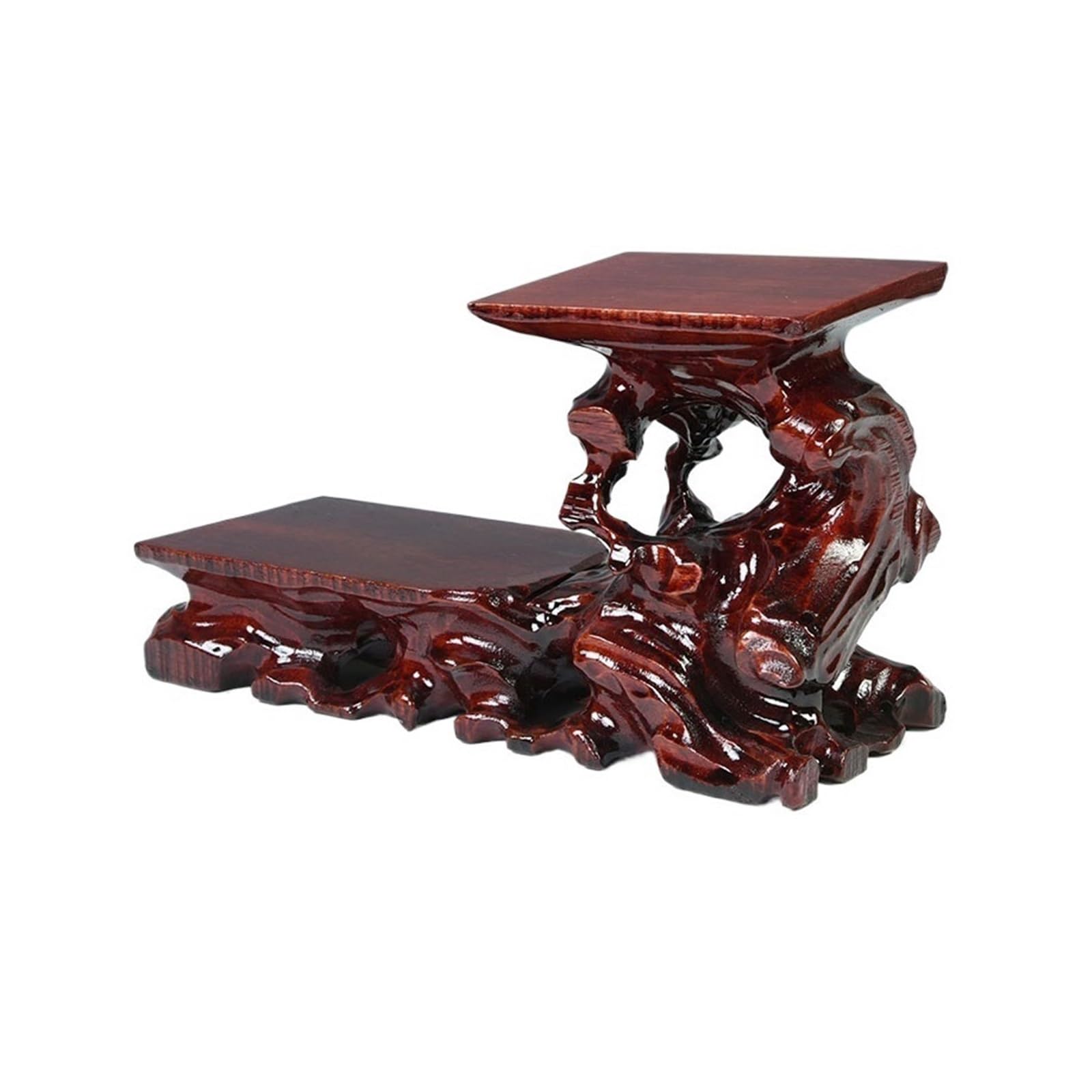 ZENY896V Home High Low Staggered Carving Display Pedestal Wood Base for Tea Sets Bonsai Decoration Decor