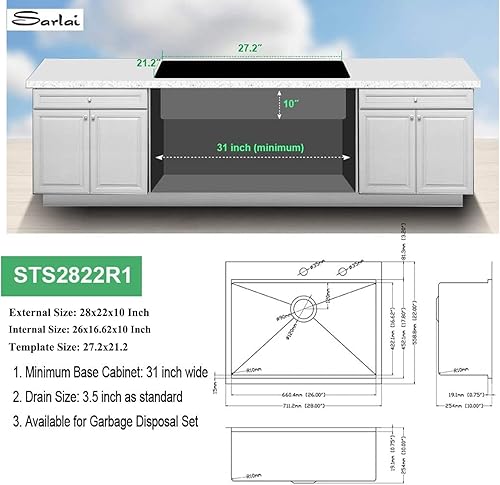Miniatura 179 de Sarlai Fregadero de barra de 21 gotas de acero inoxidable - Fregadero de cocina de 21 x 20 pulgadas, estación de trabajo de montaje superior, acero