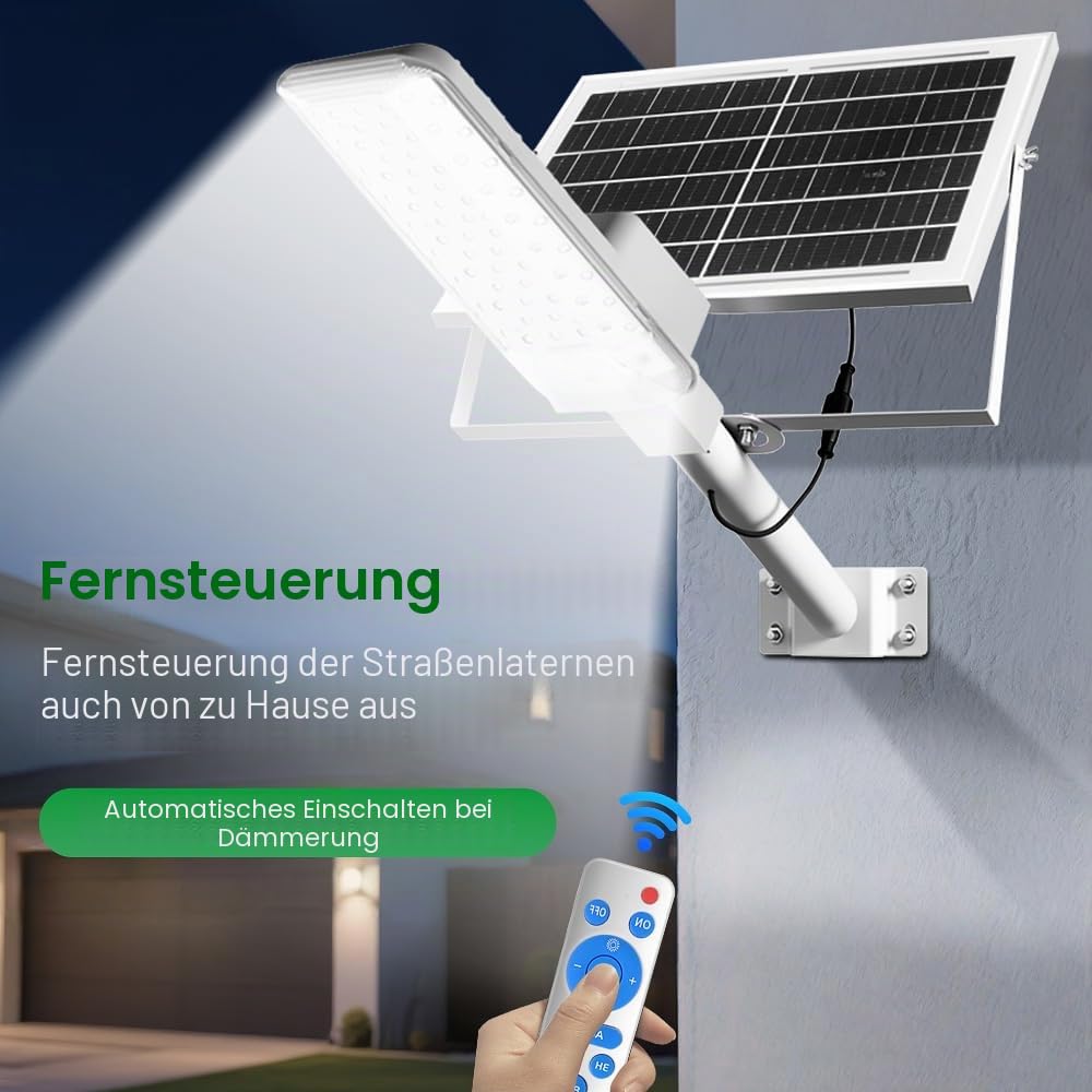 Outdoor Solar Street Light (6000mAh, 2 Pack) - IPX4 Waterproof LED Lamp with Remote Control for Yard/Garden/Pathway