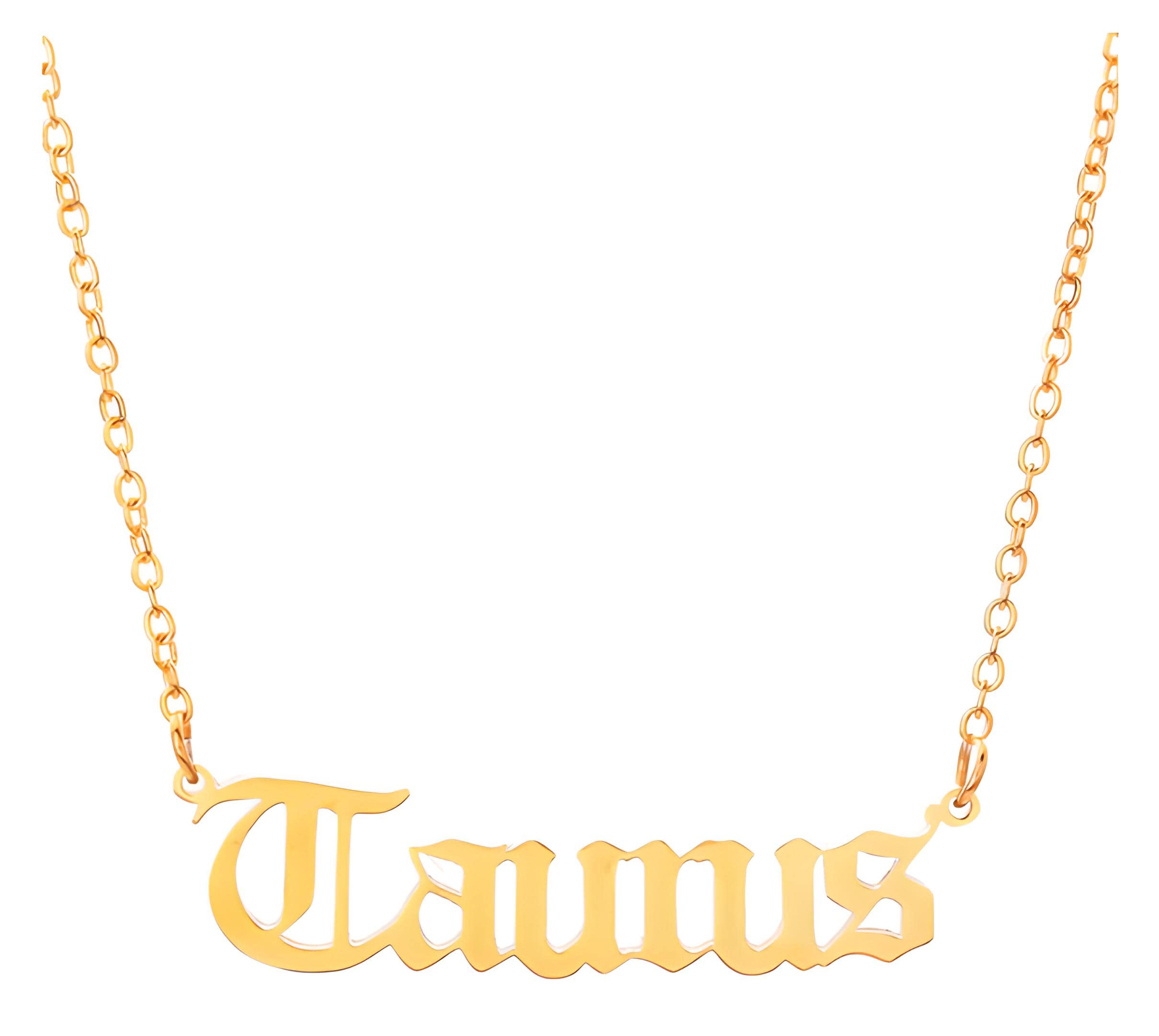 GenericRetro Old English Gold Star Sign Pendant Chain Letter Necklace - Taurus (20th April - 20th May) - Zodiac Constellation Horoscope Celestial Astrology Jewellery - Women Men Gift