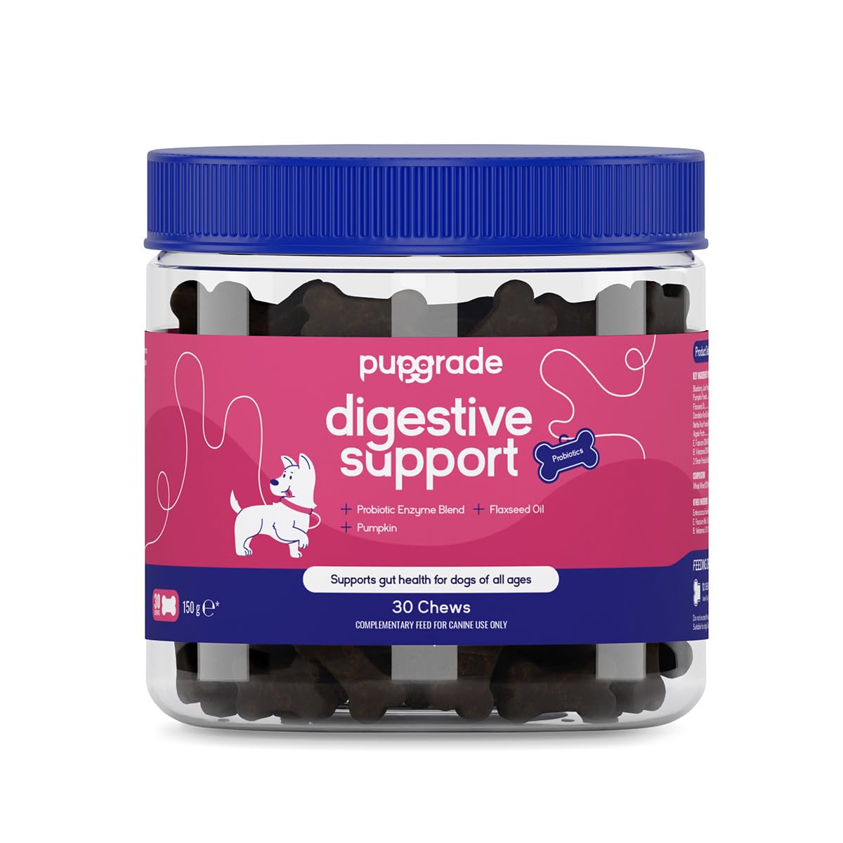 PupGrade Digestive Support Chews for Dogs, Prebiotic + Probiotic with Fibre Blend, Supports Normal Digestive & Immune Health