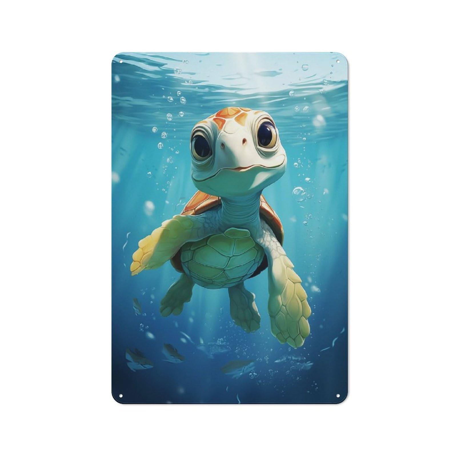 Metal Wall Sign 30x20cm Featuring Cute Sea Turtle for Garage Wall, for Kitchen, Dining Room And Home Bar Wall Decor