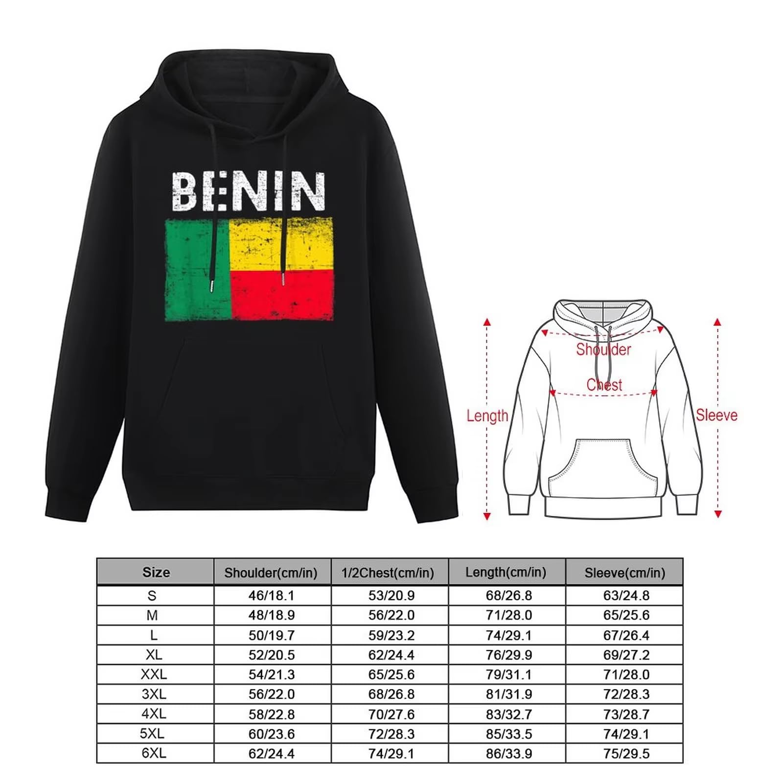 Felpe con Cappuccio Unisex Benin National Nap Flag - Felpa con Stampa Lettere Sfumate 3D, Felpa in Pile alla Moda, Capospalla Oversize in Cotone Casual per Adulti