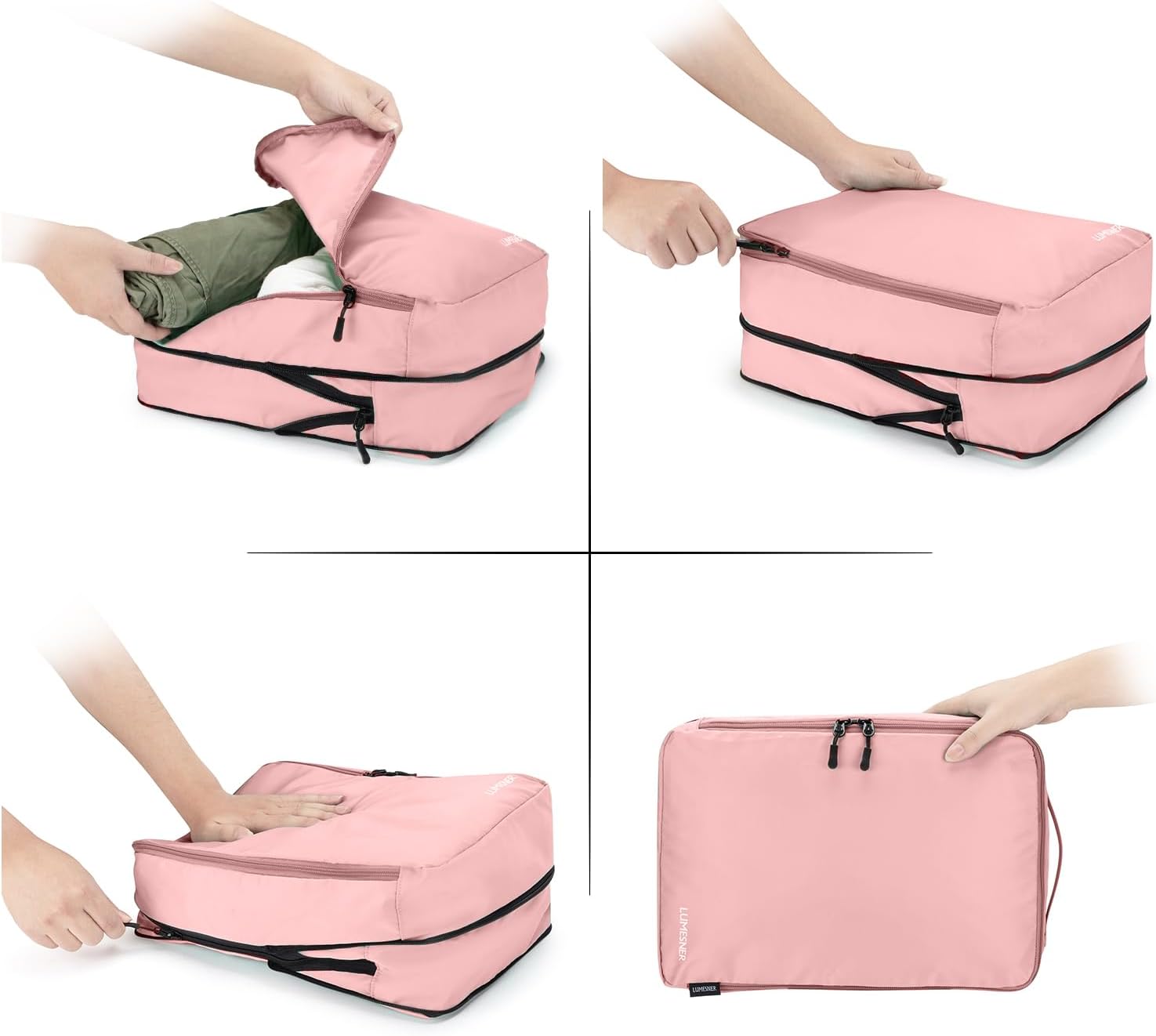 Compression Packing Cubes, Lumesner 8 Set Travel Packing Cubes for Carry on Suitcases, Compression Suitcase Organizers Bag Set & Travel Cubes (8-piece, Pink) - Image 4