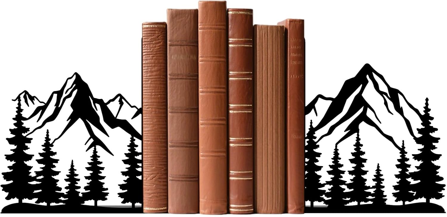 Metal Bookends Mountain Bookends Decorative Modern Book Ends for Shelves Bookshelf Home Office Desk Decorative Shelf Stoppers for Books Space-Saving Desk Organizer