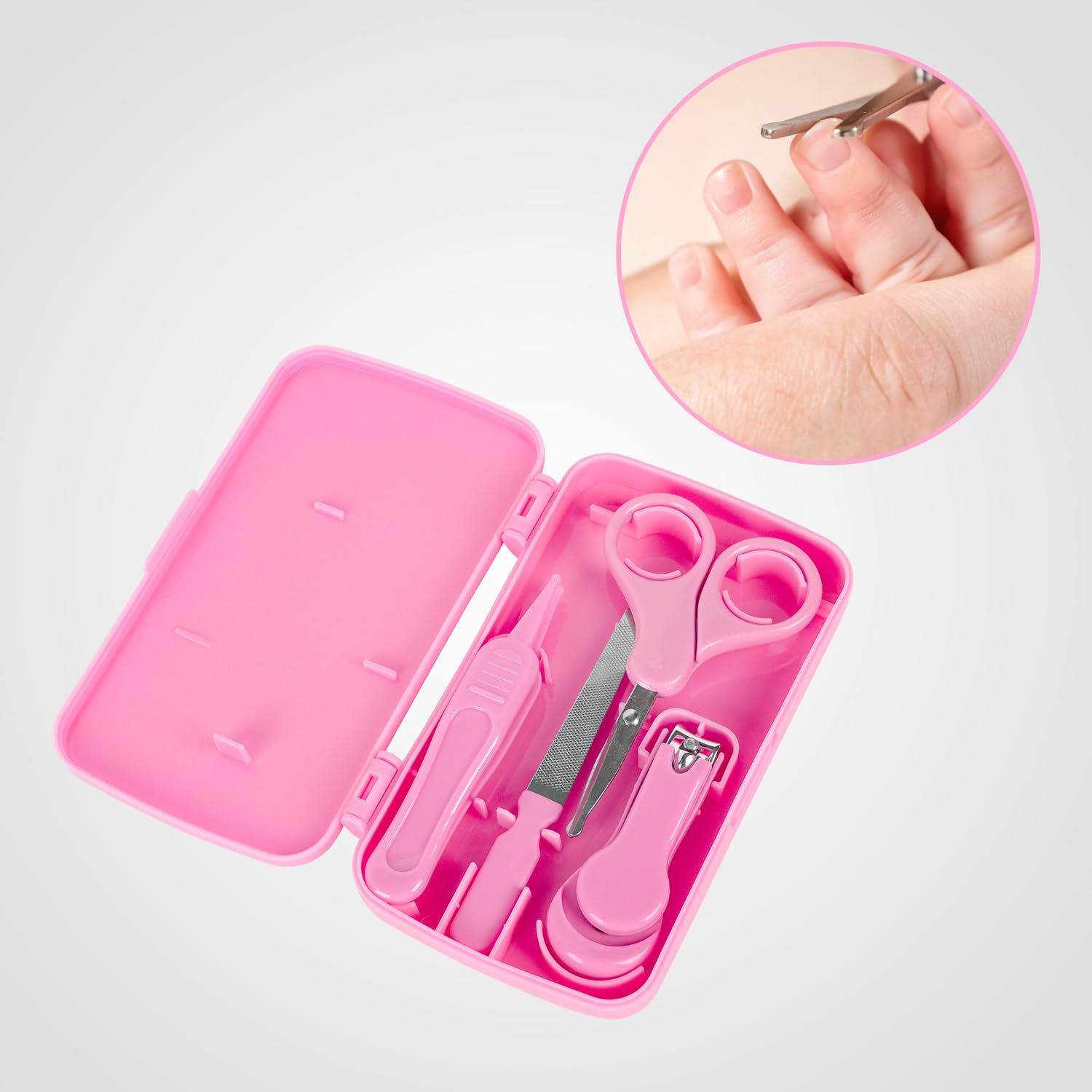 Bébé Soin des Ongles, Set 4-en-1 ROSE, Coupe-Ongles, Ciseaux à Ongles, Lime à Ongles, Pincettes | Toilettage Nouveau-né, Bébé et Enfant