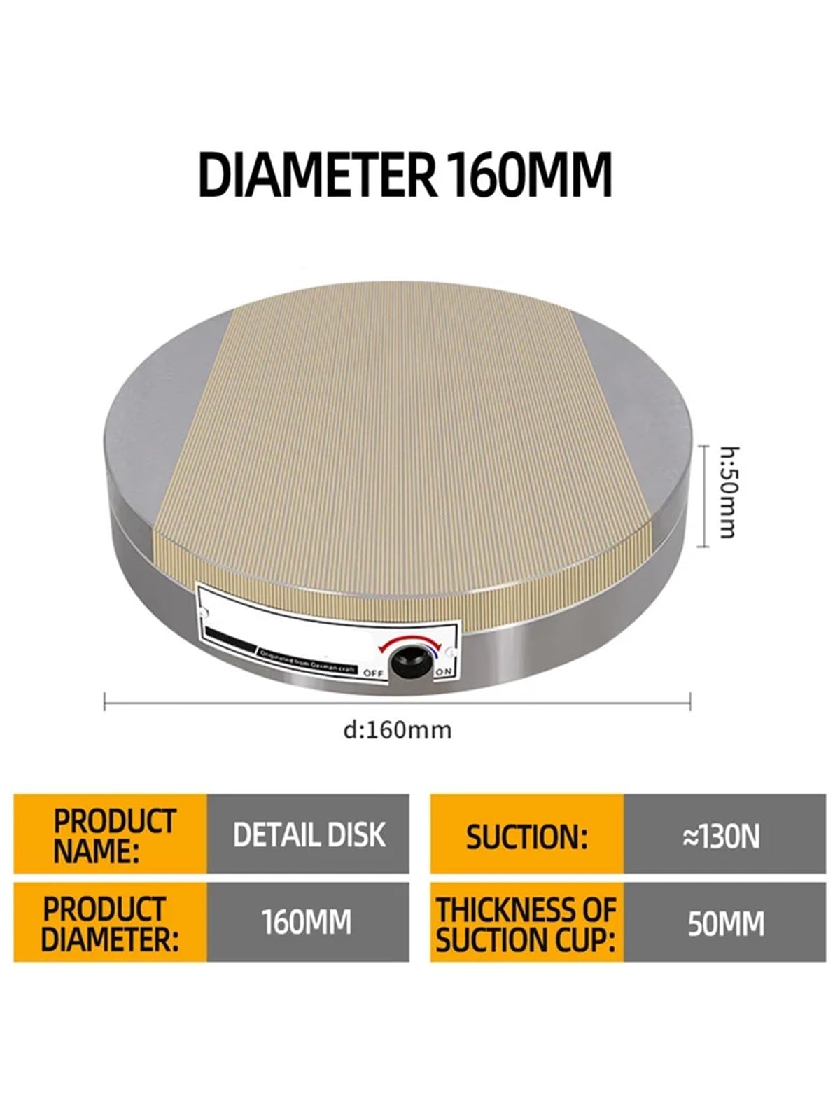 160 mm okrągła szlifierka do powierzchni z magnesem trwałym, przyssawka, trwały mosiężny uchwyt magnetyczny, szlifierki tarczowe Do użytku DIY(Nero)