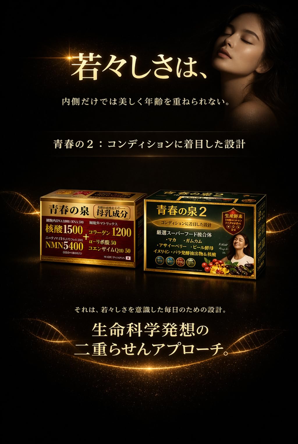 Amazon | NMN5400 核酸1500 サプリメント 日本製 青春の泉＆青春の泉2