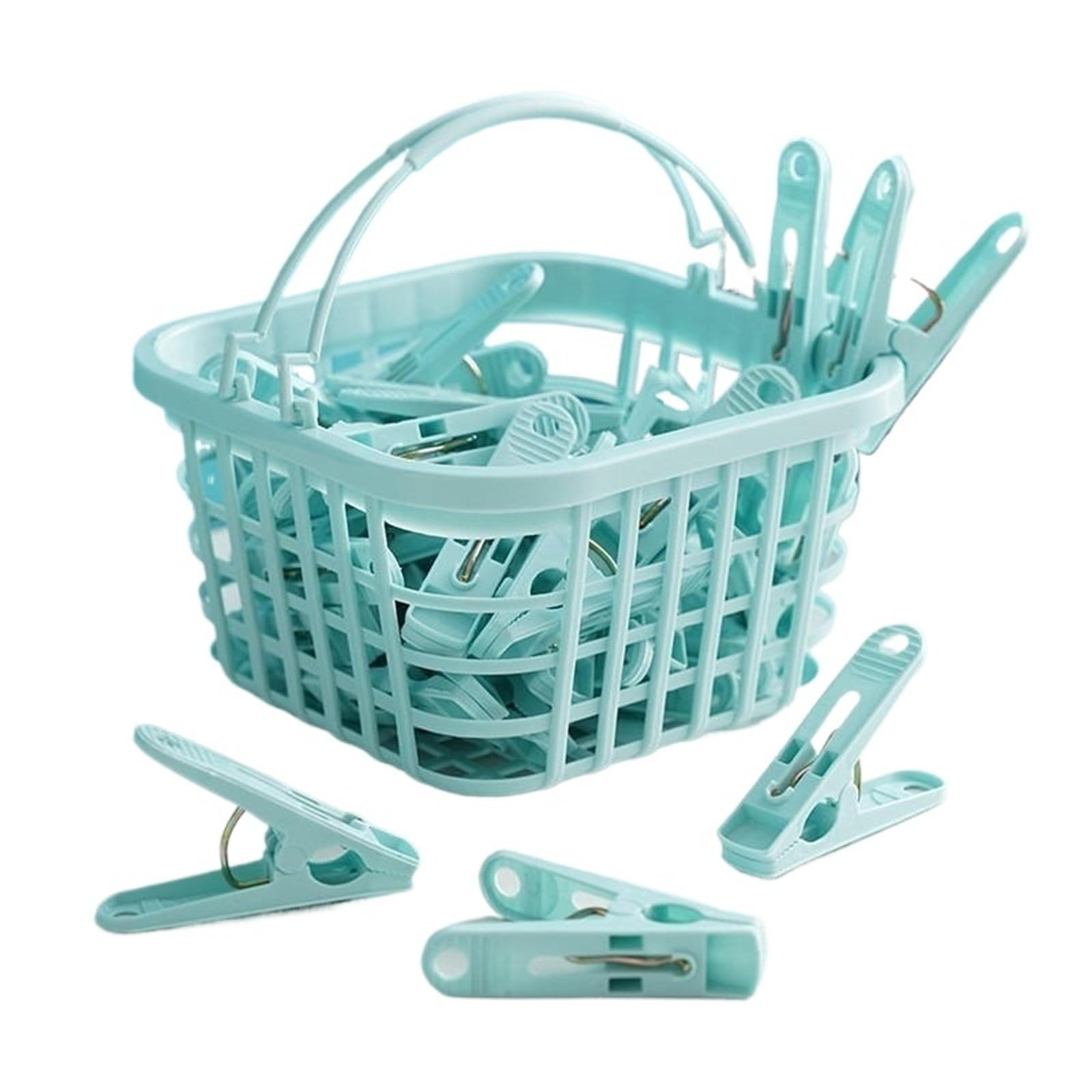 Plastic Clothes Pegs 30Pcs Plastic Clothes Pegs Laundry Clothespin Pins Organizer Towel Quilt Clips with Basket Cabides Hanger(Green)