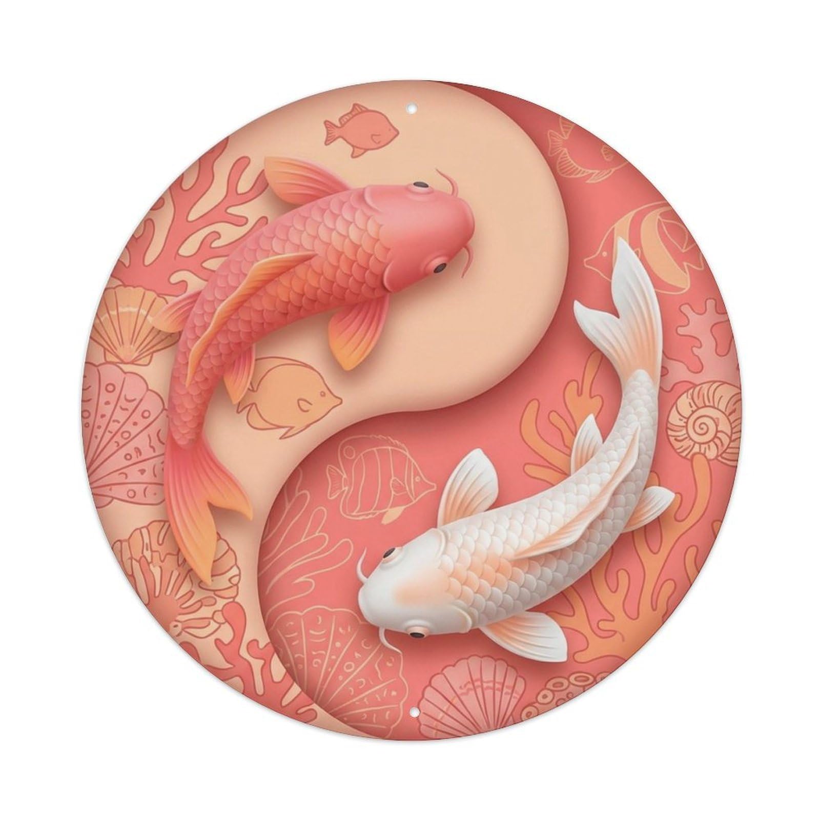 Olyhtr 8X8inch Classic Style Yin Yang Koi Energy Tropical Elemental Balance Metal Tin Sign