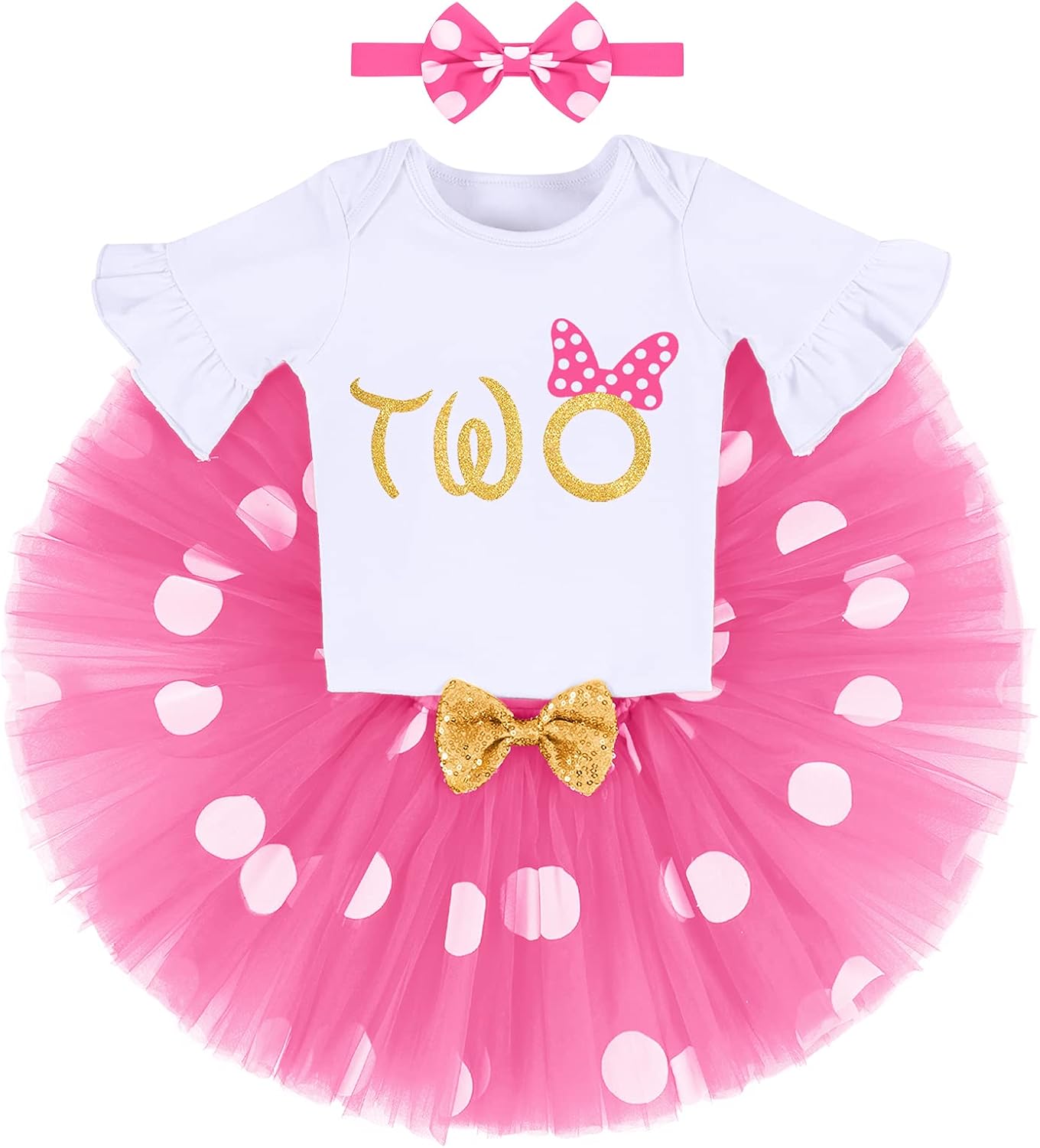 IBTOM CASTLE Baby Girl Clothes Ruffle 2nd Birthday Sequin Tulle Tutu Polka Dots Dress Princess Skirt Set for Photo Shoot - Image 2