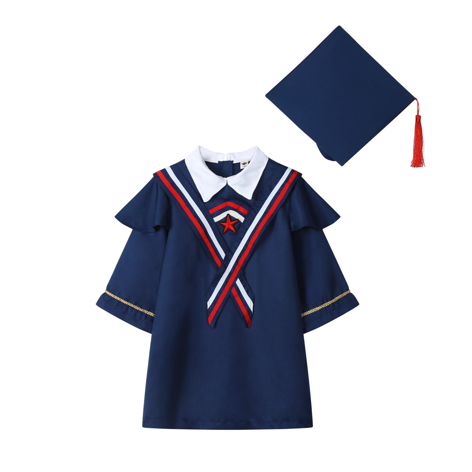 Regoss Academic Gown for Children, Graduation Ceremony, Academic Gown, Square Hat, Tassel, Graduation Ceremony, Gown, Kids, Ceremony Suit, Boys, Girls, Graduation Gown, Academic Dress, Kindergarten 100 navy 2