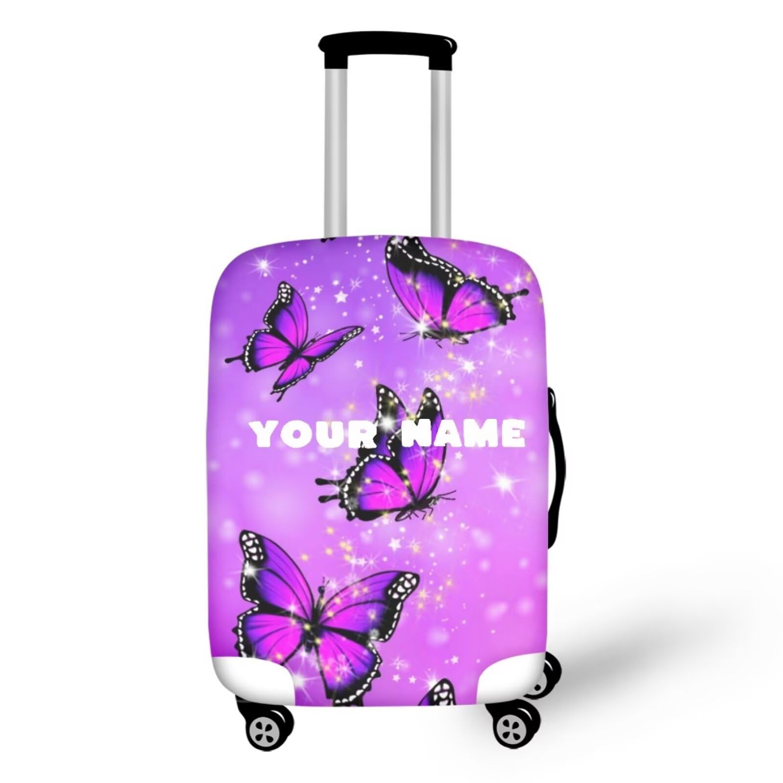 BIGCARJOB Crystal Butterfly Luggage Cover for Travel, Butterfly Custom Name Suitcase Cover, Auti-Scratch Luggage Protector, Fit 22-24 Inch,