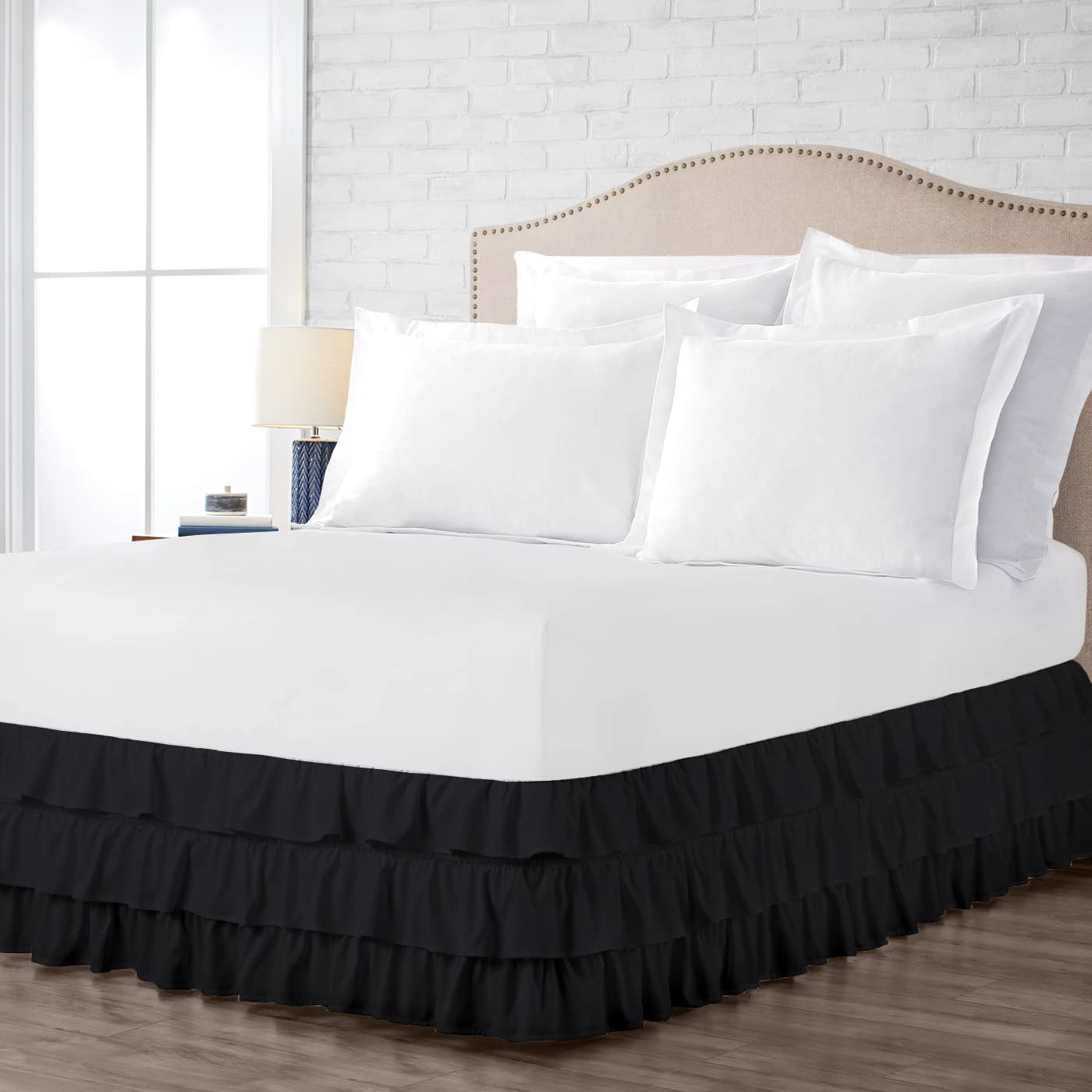 Multi-Ruffle Bed Skirt, Soft Multi Elastic Dust Ruffles with Wrap Around Bed Skirt Easy Fit with 18 Inch Drop 100% Cotton 800 Thread Count (Full XL,