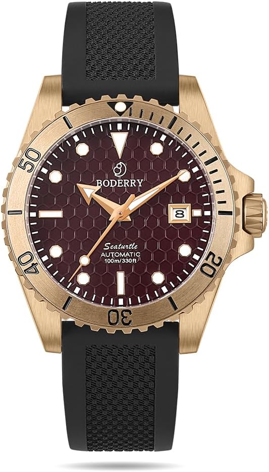 BODERRY Original Japanese Automatic Dive Watches for Men,Bronze Case with Sapphire Crystal -100M Waterproof Mens Mechanical Wrist Watches with Rotating Bezel & Screw Down Crown…