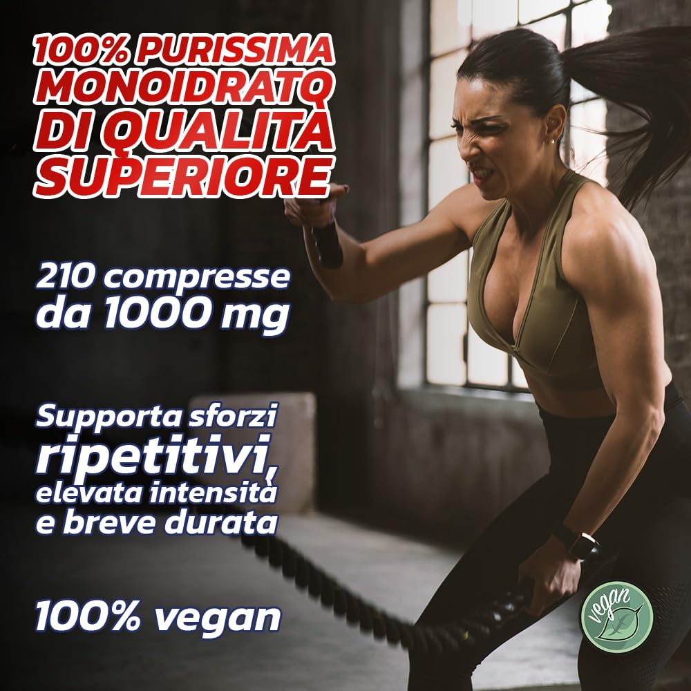 PROLABS– Creatina Monoidrata Creatine PURE, 210 Compresse x 1000mg 100% Purissima, Creatina Monoidrato Supporta Forza e Performance Sport Alta Intensità, Integratore Alimentare Vegan anche Pre Workout