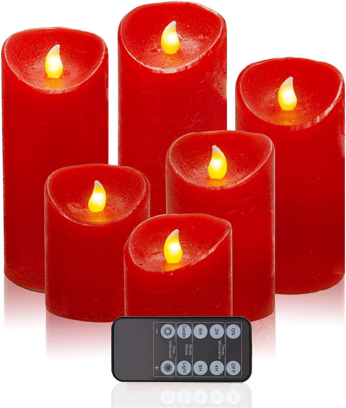 Red Flameless LED Candle Lights,Set of 6 (D3xH 3/4/5/6/7/8