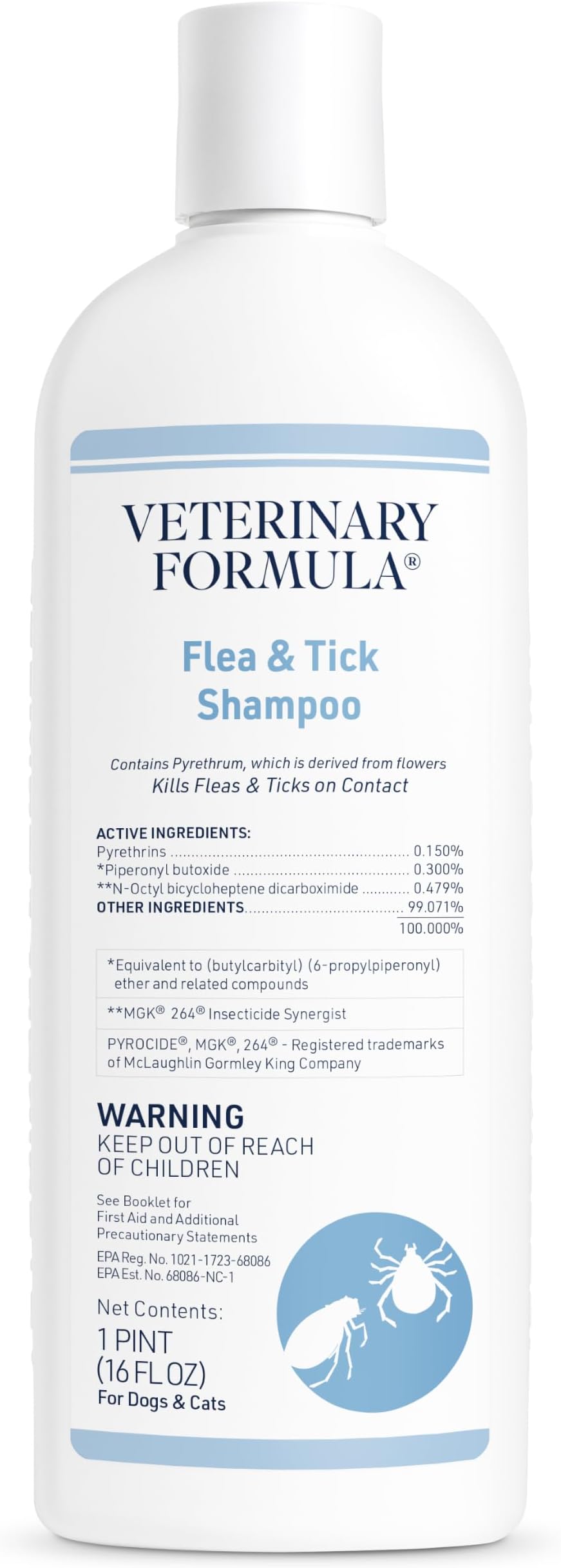 Flea and Tick Shampoo for Dogs and Cats, 16 oz