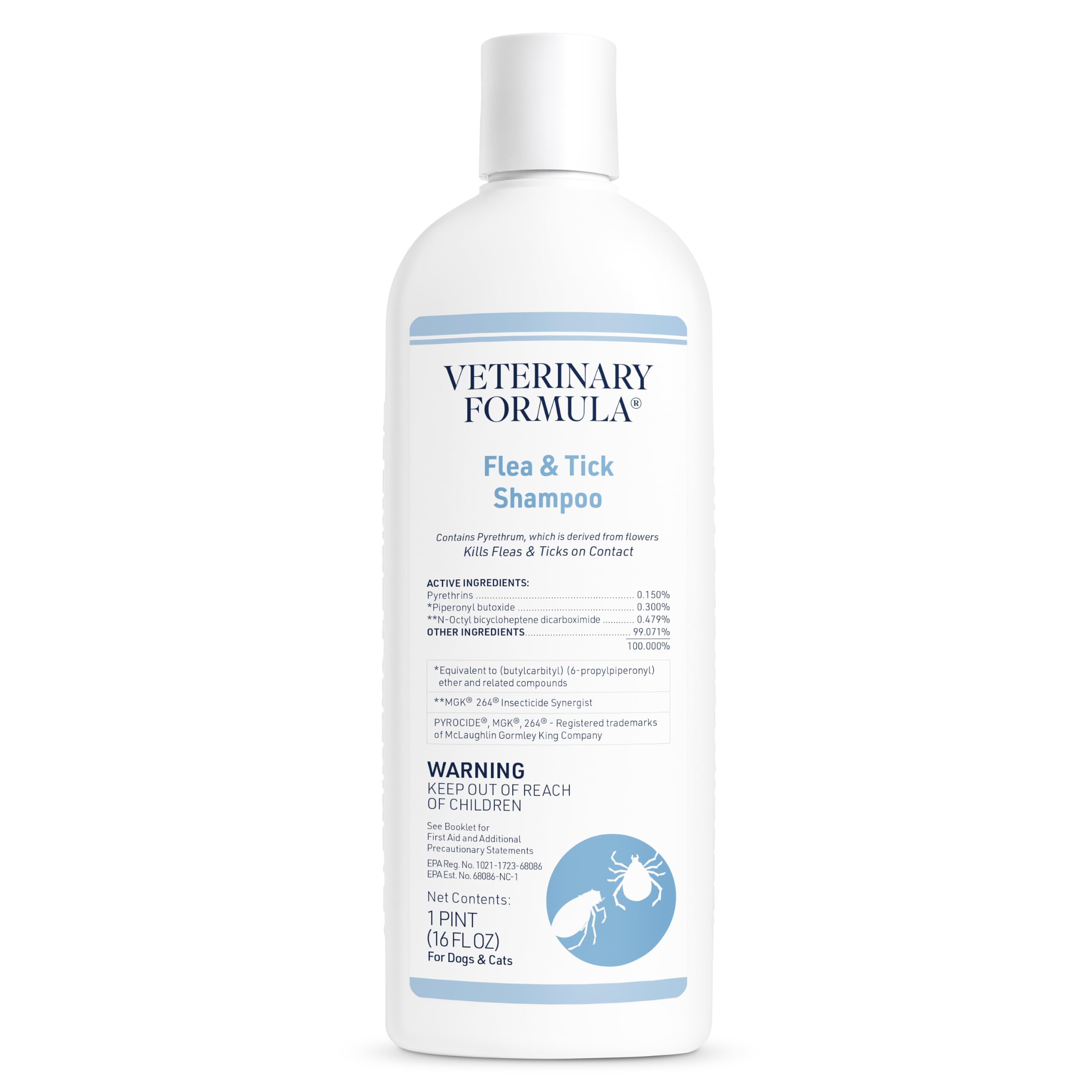 Veterinary Formula Champú para pulgas y garrapatas para Perros y Gatos, 16 onzas – Champú para pulgas para Perros y Gatos con piretro para Matar pulgas, garrapatas al Contacto, Limpia y exfolia