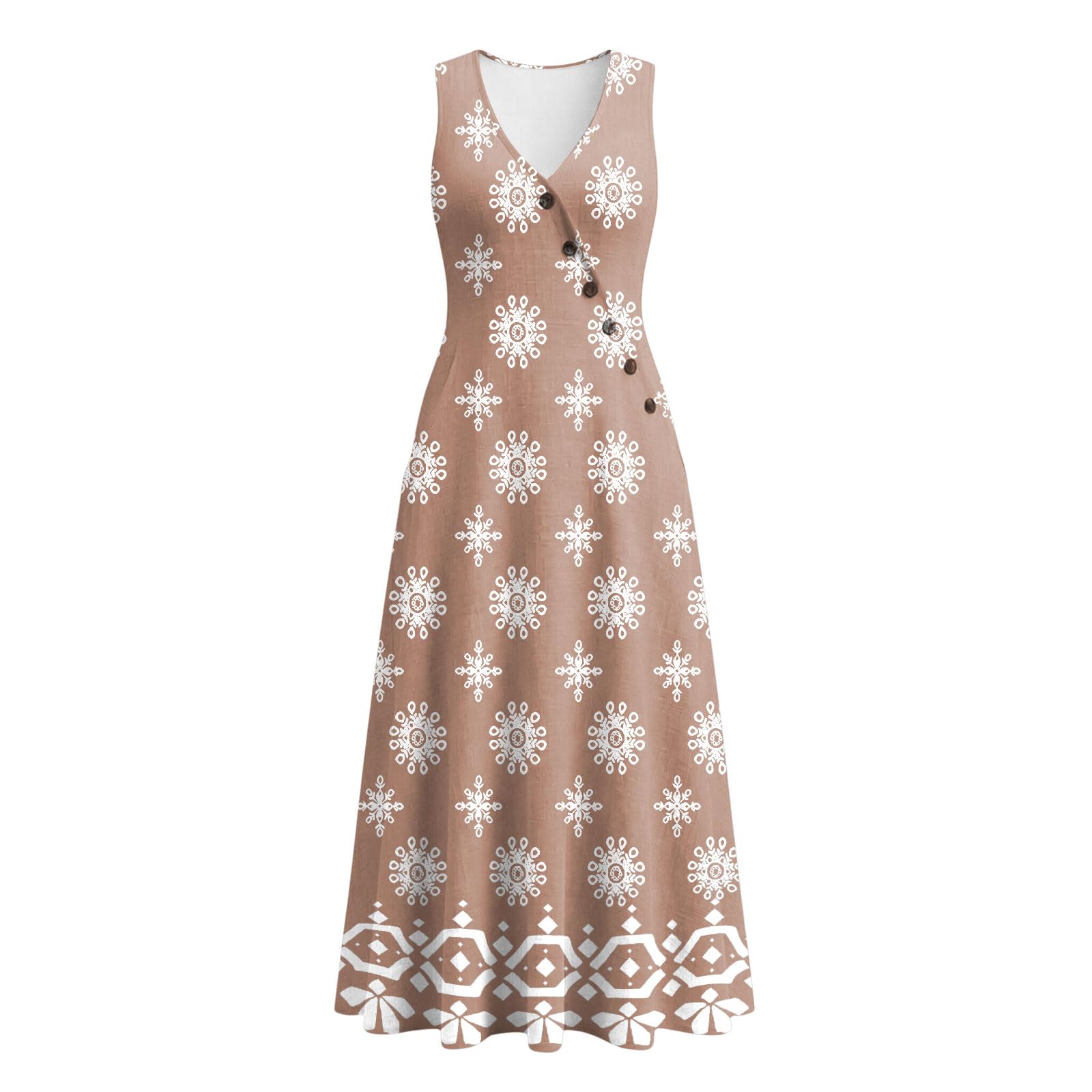 Generico Vestiti Estivi Donna Abito Estivo Donna Lungo Scollo a V con Stampa Casual Vestiti Senza Maniche Abiti Lunghi Cotton Comodo Morbido e Traspiranti Mare Vacanze Estive Spiaggia Tutte Occasioni