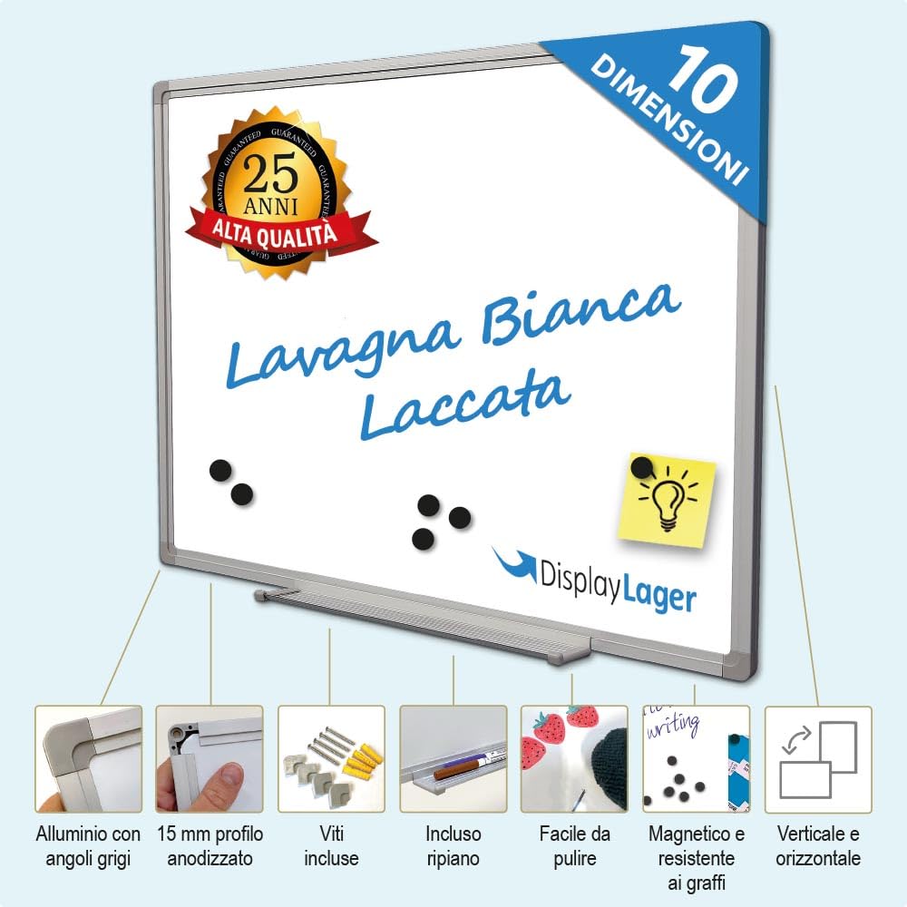 DisplayLager Lavagna magnetica laccata – ideale per ufficio, scuola, sala insegnanti, cucina e sale seminari (120 cm x 90 cm)
