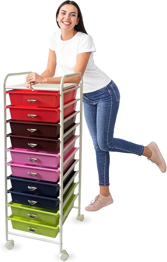 US TECH Storage Organizer for Art Supplies Beauty Products Kids' Cafts & Makeup with 10-Drawer Multipurpose Rolling Storage Organizer (10 Tier, Multicolor)