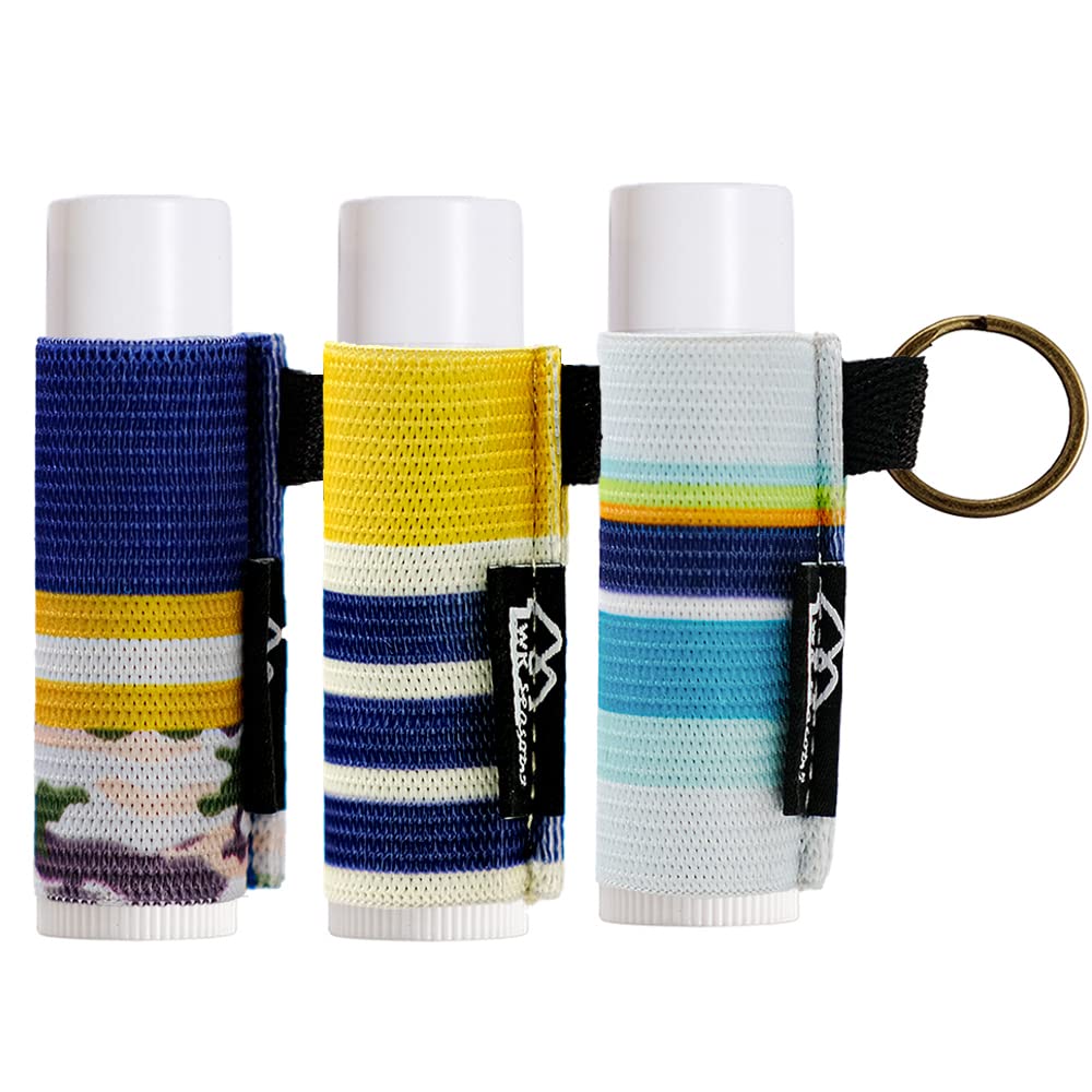 WK IEASON - Lip Balm Holder Keychain Clip On Lipstick Sleeve Chapstick Sleeve Holder Keychain (Blue strip)