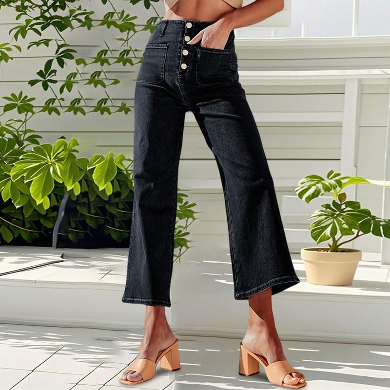 Womens Wide Leg Jeans Woman High Waisted Stretchy Baggy Cropped Denim Pants2